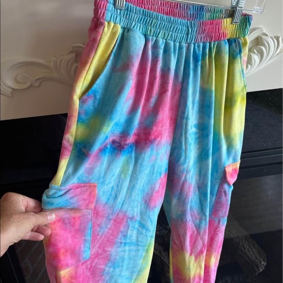 Tie Dye Joggers Hippie Cargo Sweatpants Womens Small Blue Pink - Picture 3 of 11